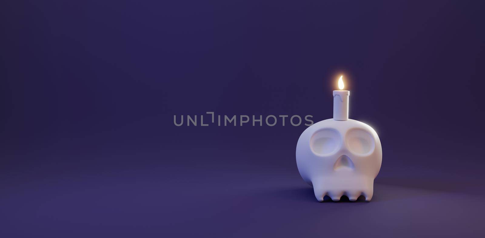 Halloween's day concept. Cute human skull with candle light by Sorapop