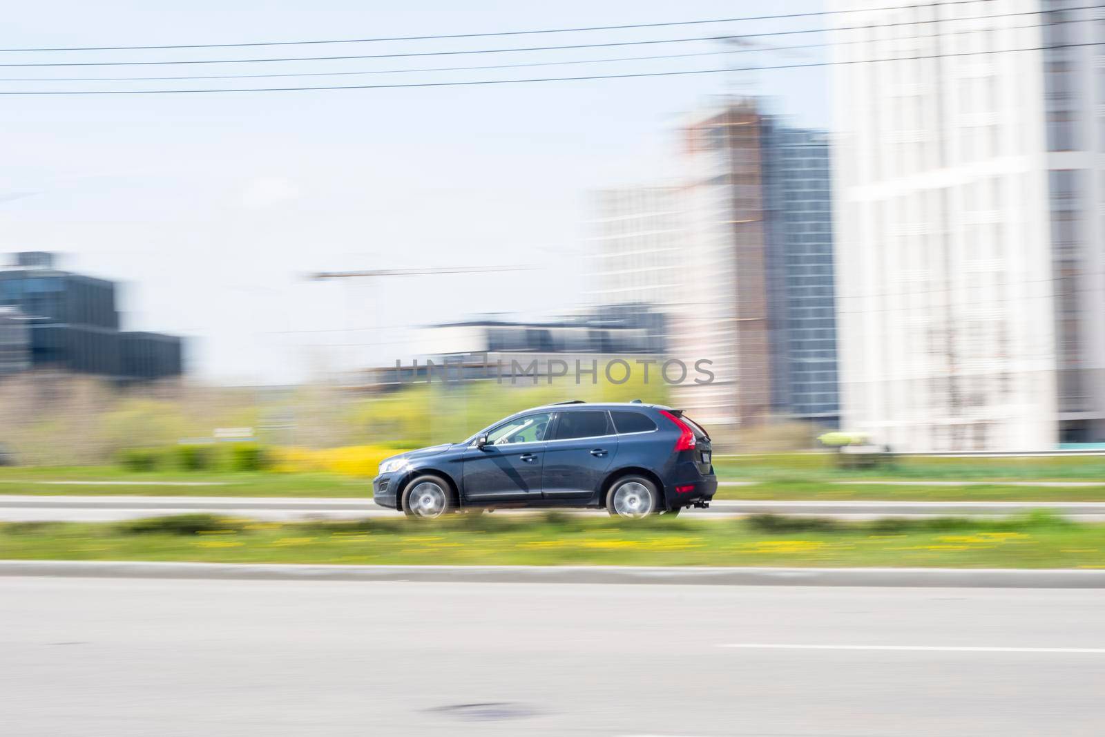 Ukraine, Kyiv - 20 April 2021: Blue Volvo XC60 car moving on the street. Editorial