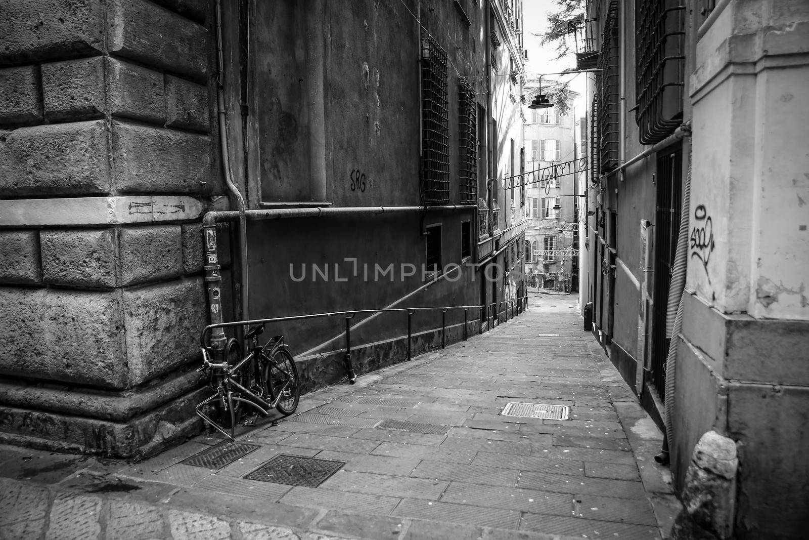 alley of genova with bicycle by contas