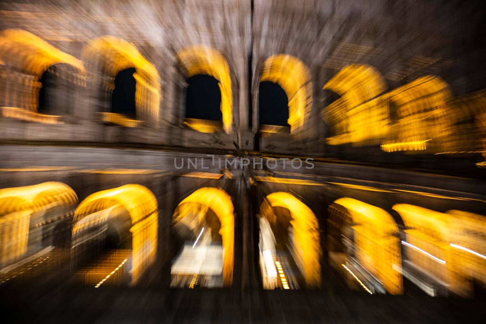 Roma, Italy, 24/11/2019: Night photo of the ancient Colosseum of Rome located in the city center, travel reports