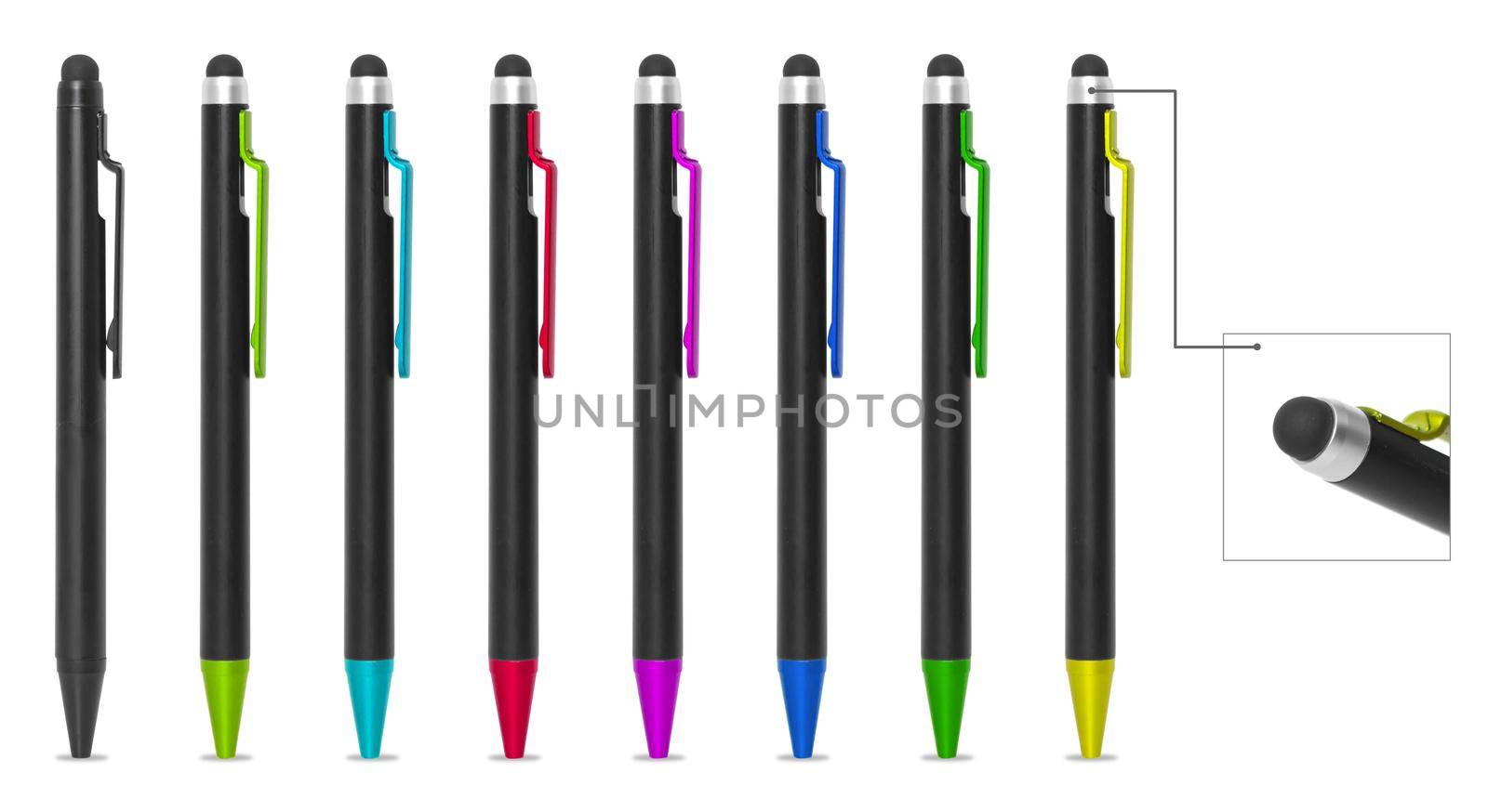 pens for writing on a white background in isolation, collage