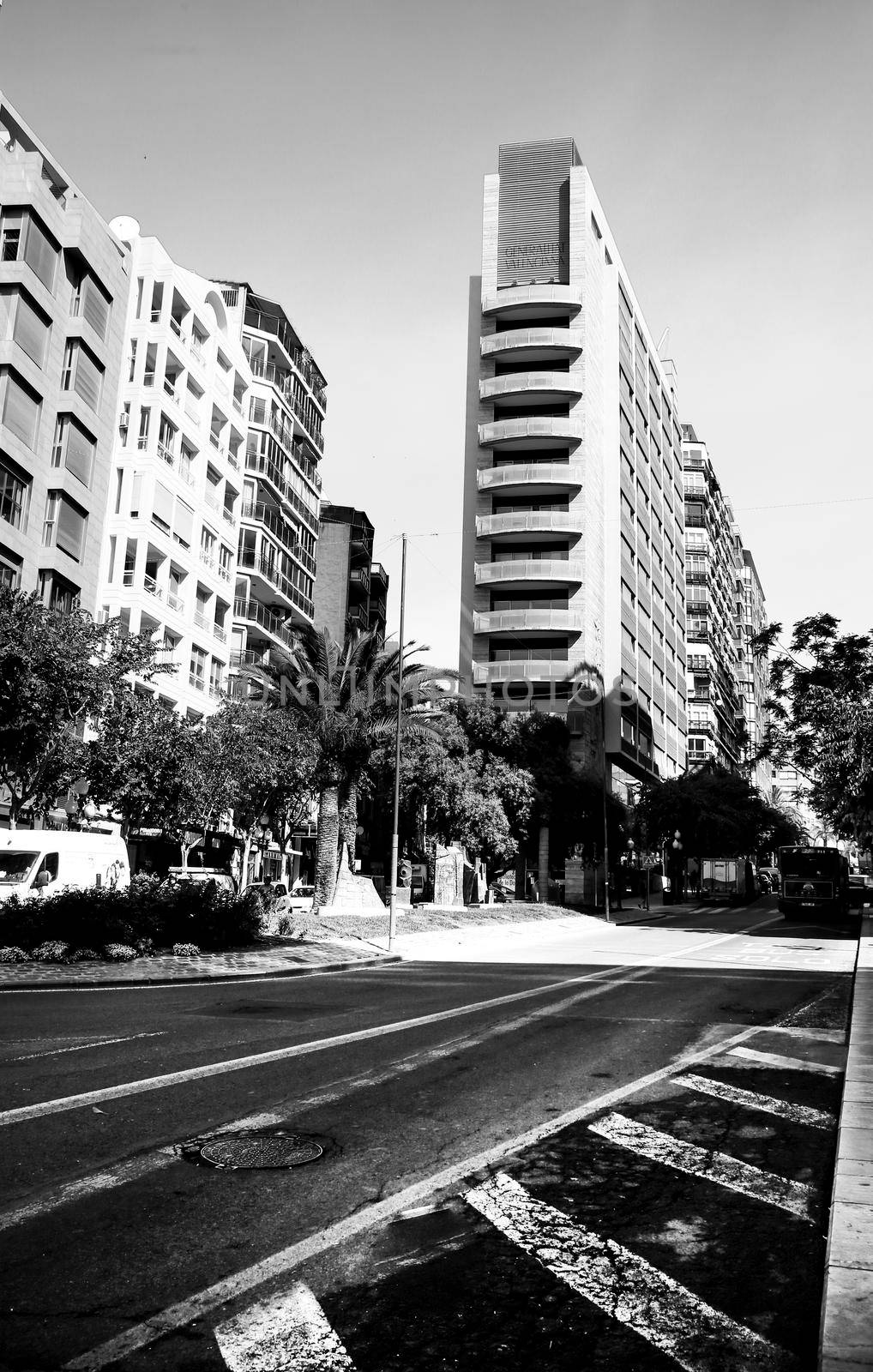 Alicante, Spain- May 12, 2022: Main street of Alicante called Rambla Mendez Nunez