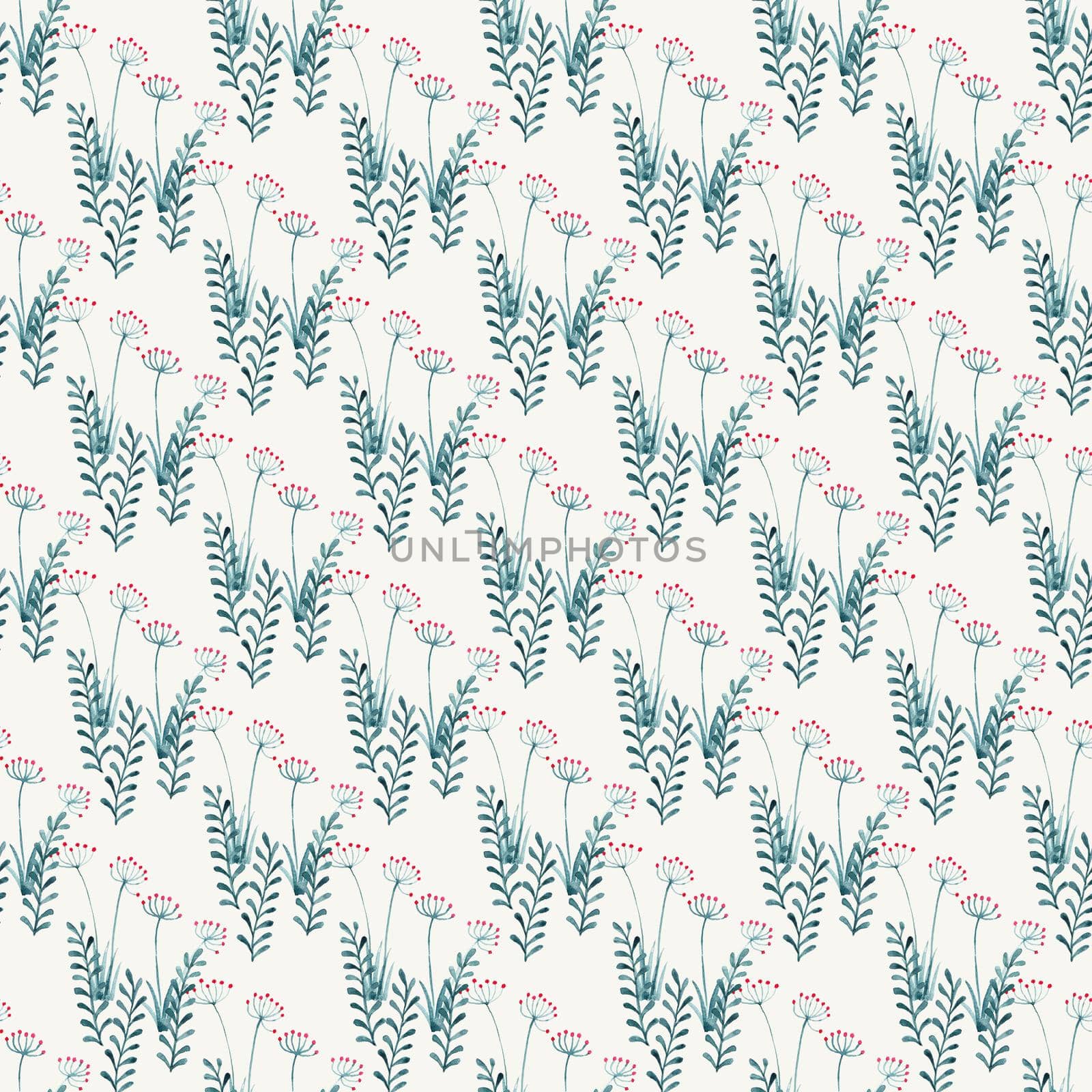 Watercolor seamless pattern with green hand painted leaves and herbs. Textile, wallpaper surface pattern design. by iliris