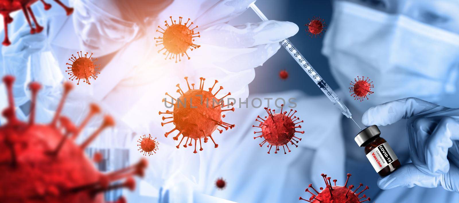 Coronavirus COVID-19 medical test vaccine research and development concept by biancoblue