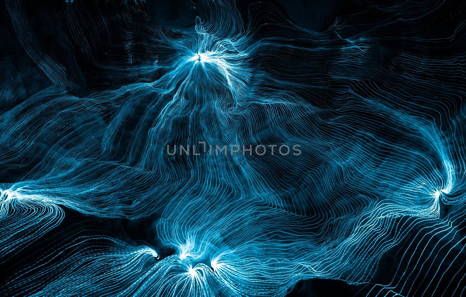 Abstract wave of digital weave lines connecting network dots and dark background by biancoblue