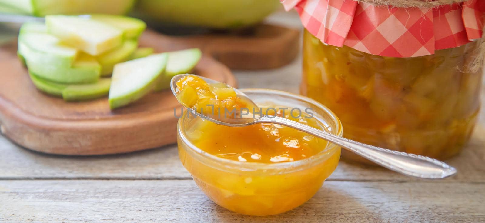 Preservation of zucchini. Zucchini jam. Selective focus Food