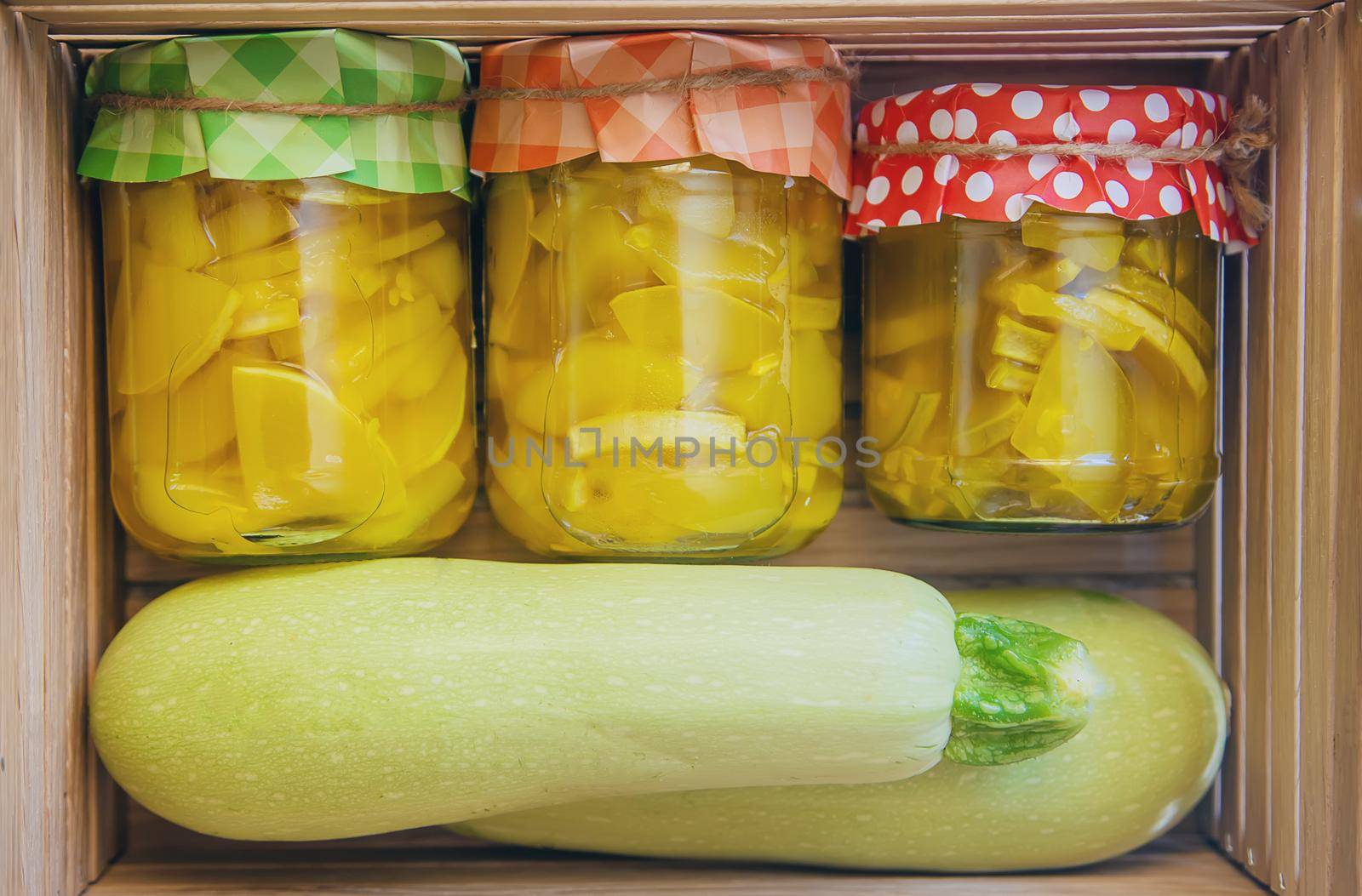 Preservation of zucchini. Squash like pineapple. Selective focus. Food