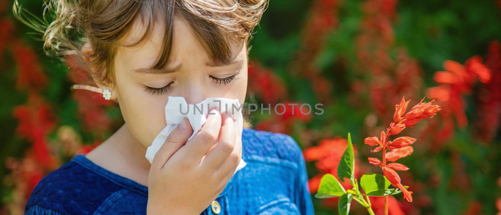 Seasonal allergy in a child. Coryza. Selective focus. by yanadjana