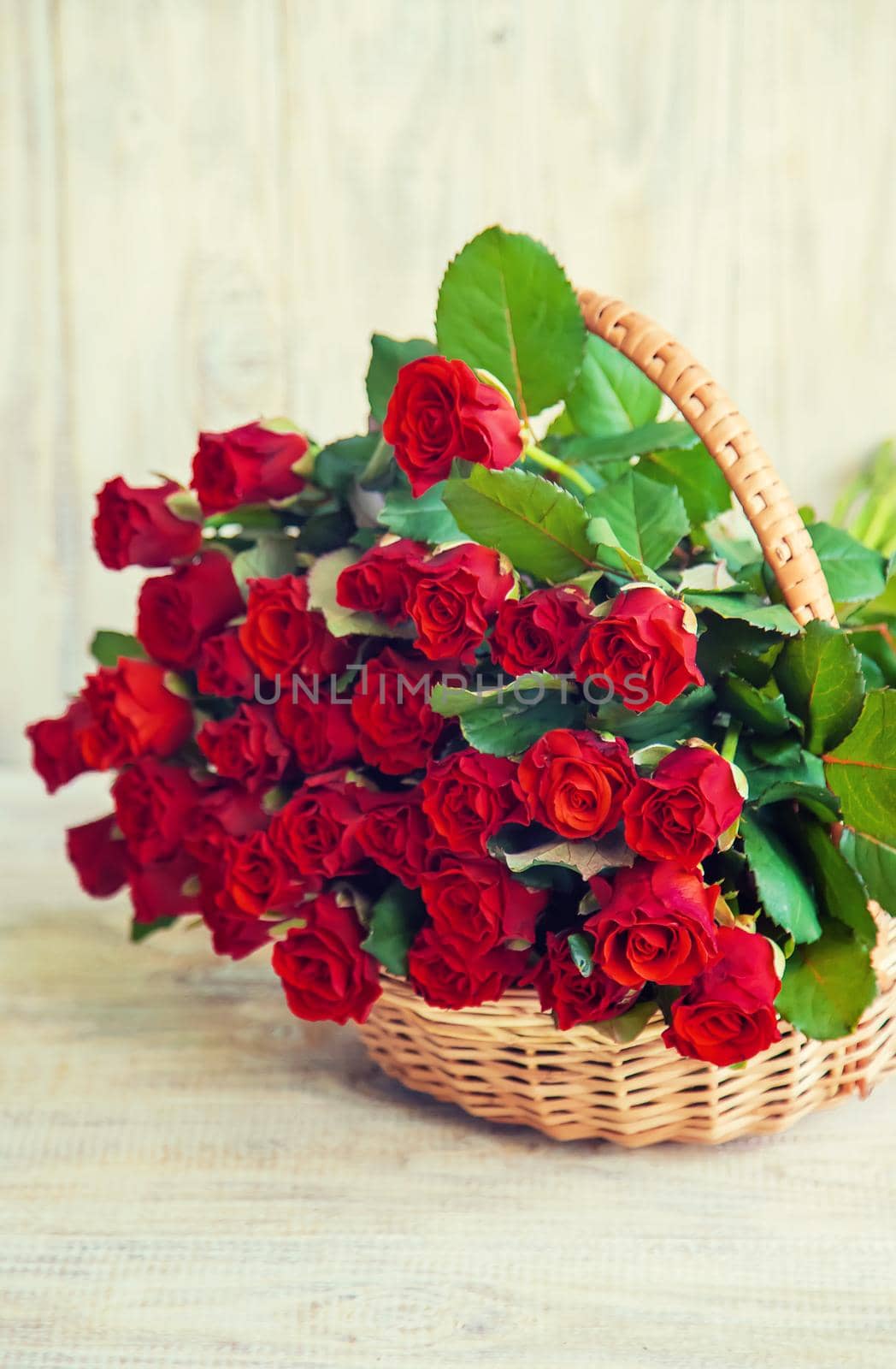 Bouquet of red roses, a gift for Valentine's Day. Selective focus. Holiday.