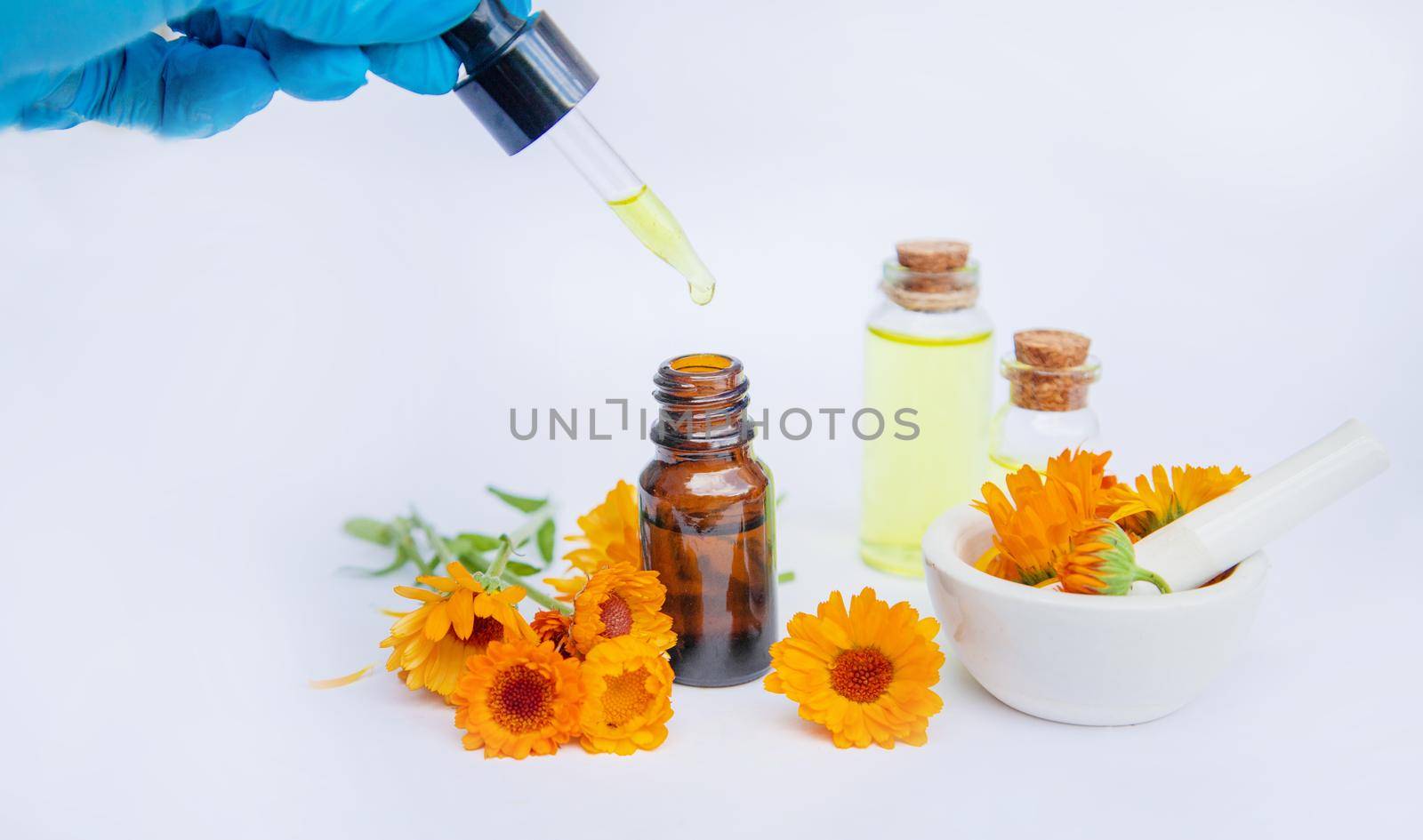 The calendula extract. Medicinal plants. Selective focus nature