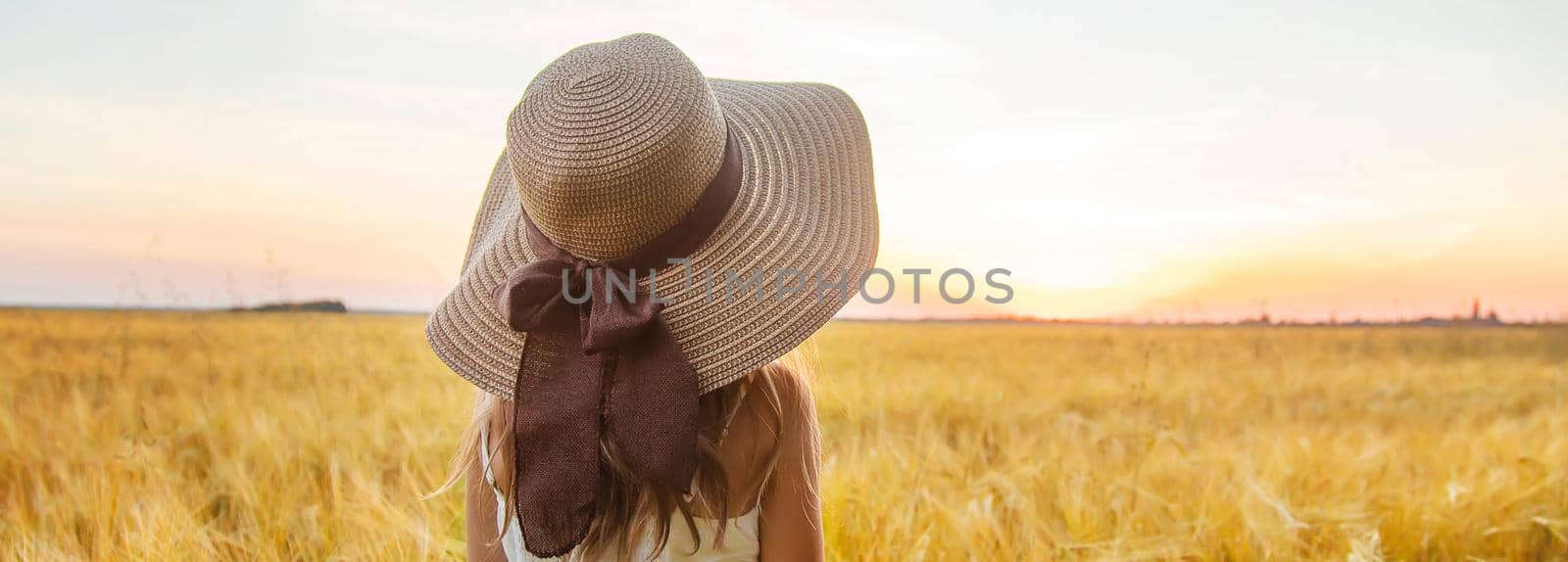 A child in a wheat field. Sunset. Selective focus. by yanadjana