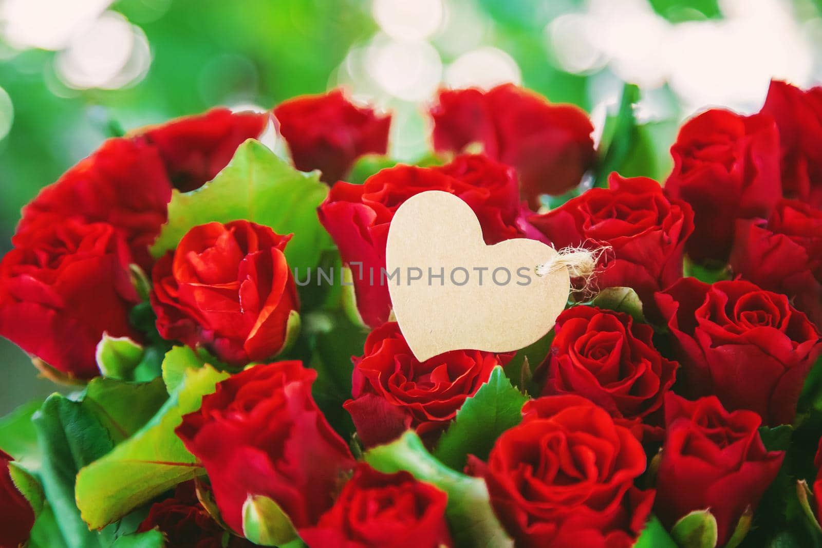 Bouquet of red roses, a gift for Valentine's Day. Selective focus. Holiday.