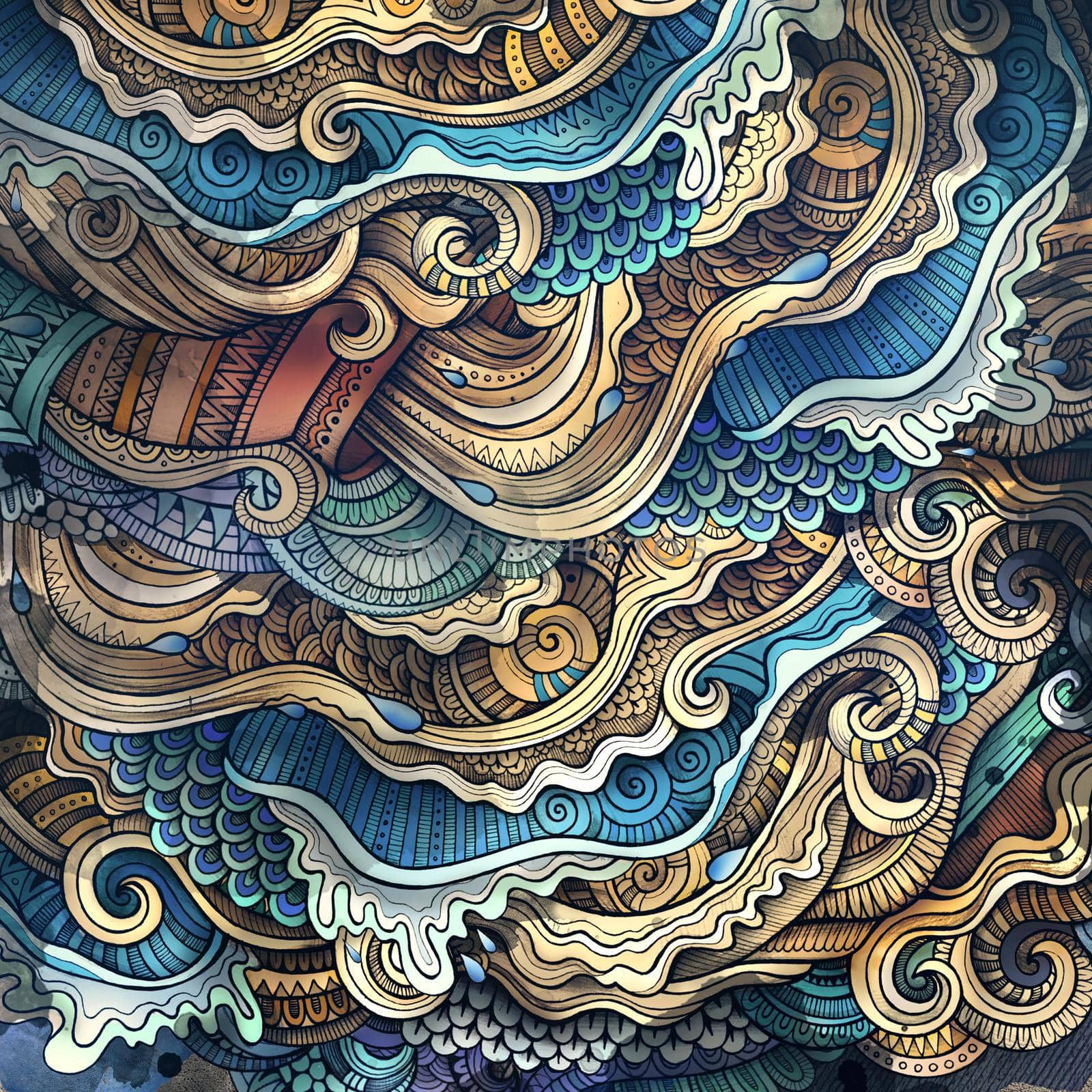 Decorative abstract wavy hand drawn ornamental ethnic fantasy background