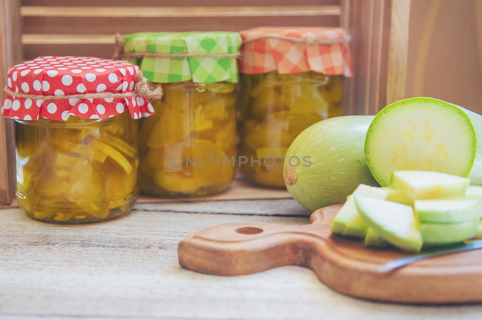 Preservation of zucchini. Squash like pineapple. Selective focus. Food