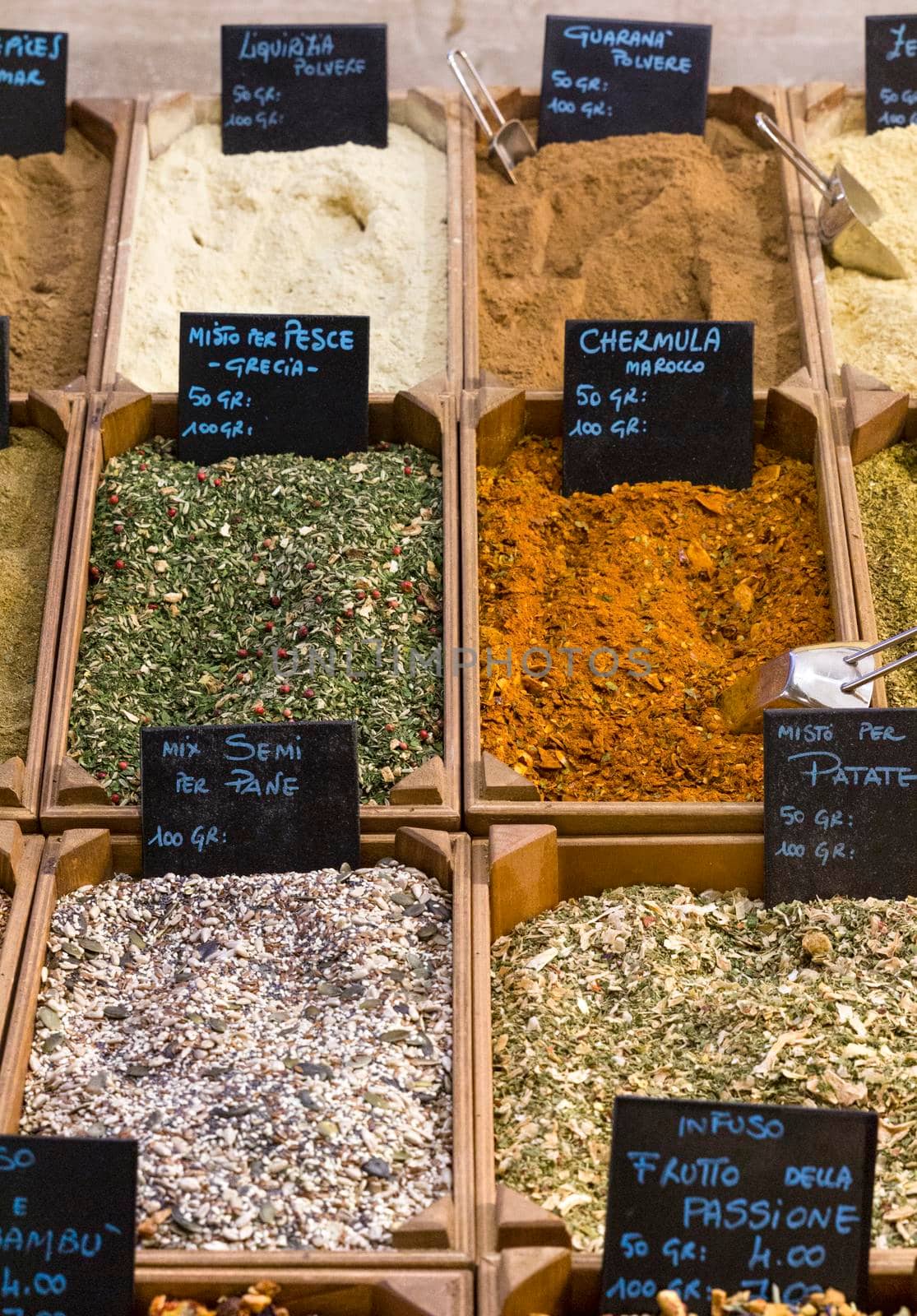 Indian multicolor spicy spices Sold in the market