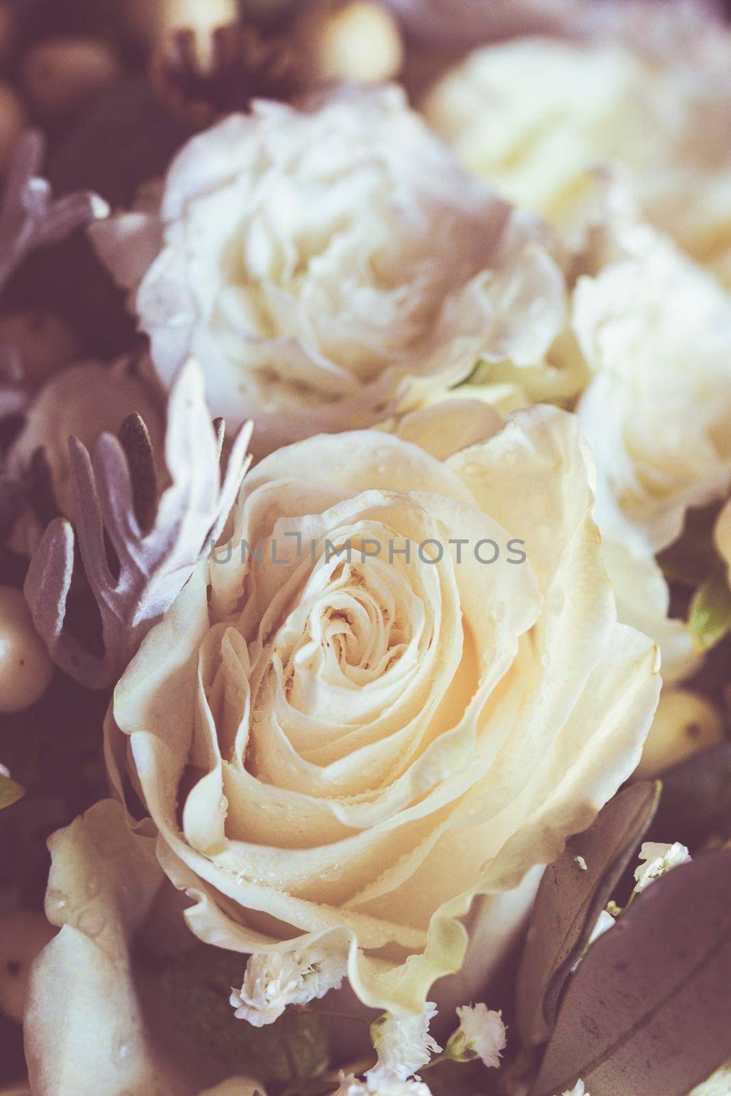 detail of roses and decorative flowers used to celebrate weddings