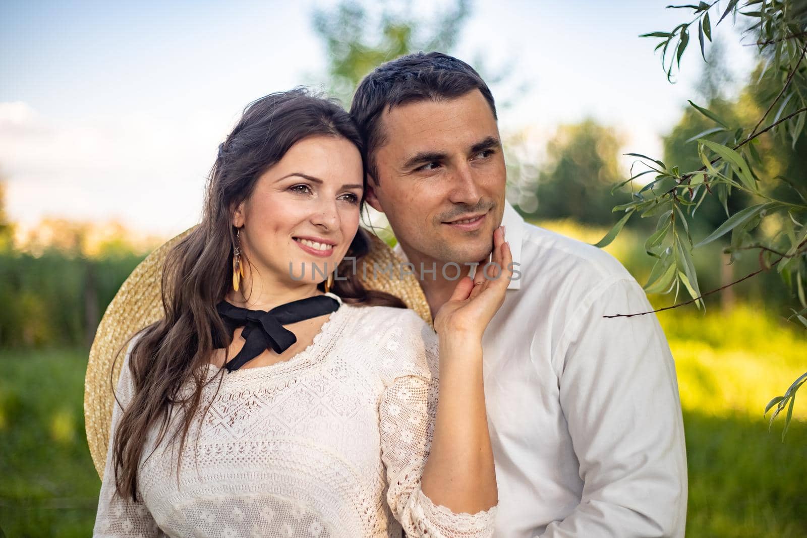 Sensual portrait of a young couple. Wedding photo outdoor.