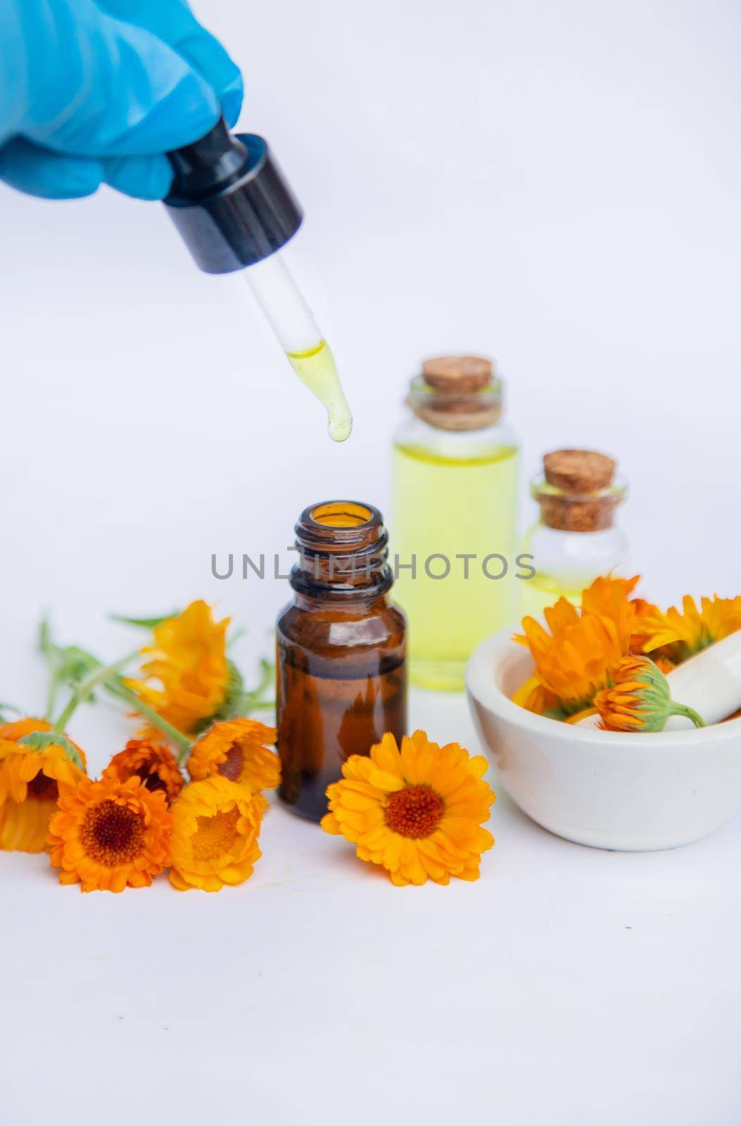 The calendula extract. Medicinal plants. Selective focus nature