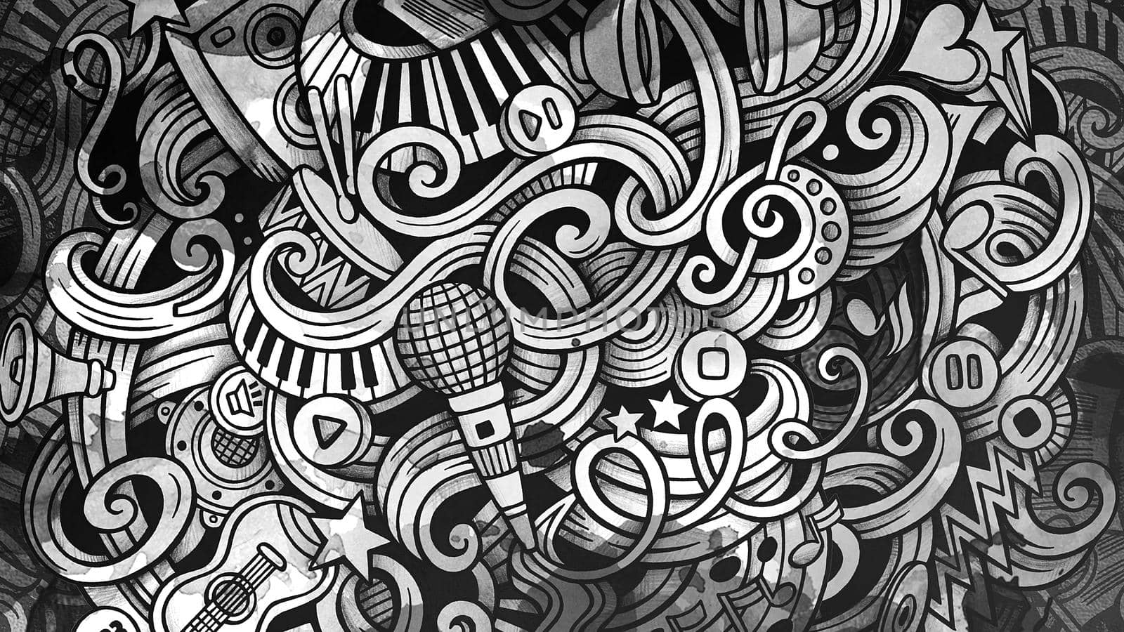 Doodles Musical illustration. Creative music background. Graphics stylish raster wallpaper.