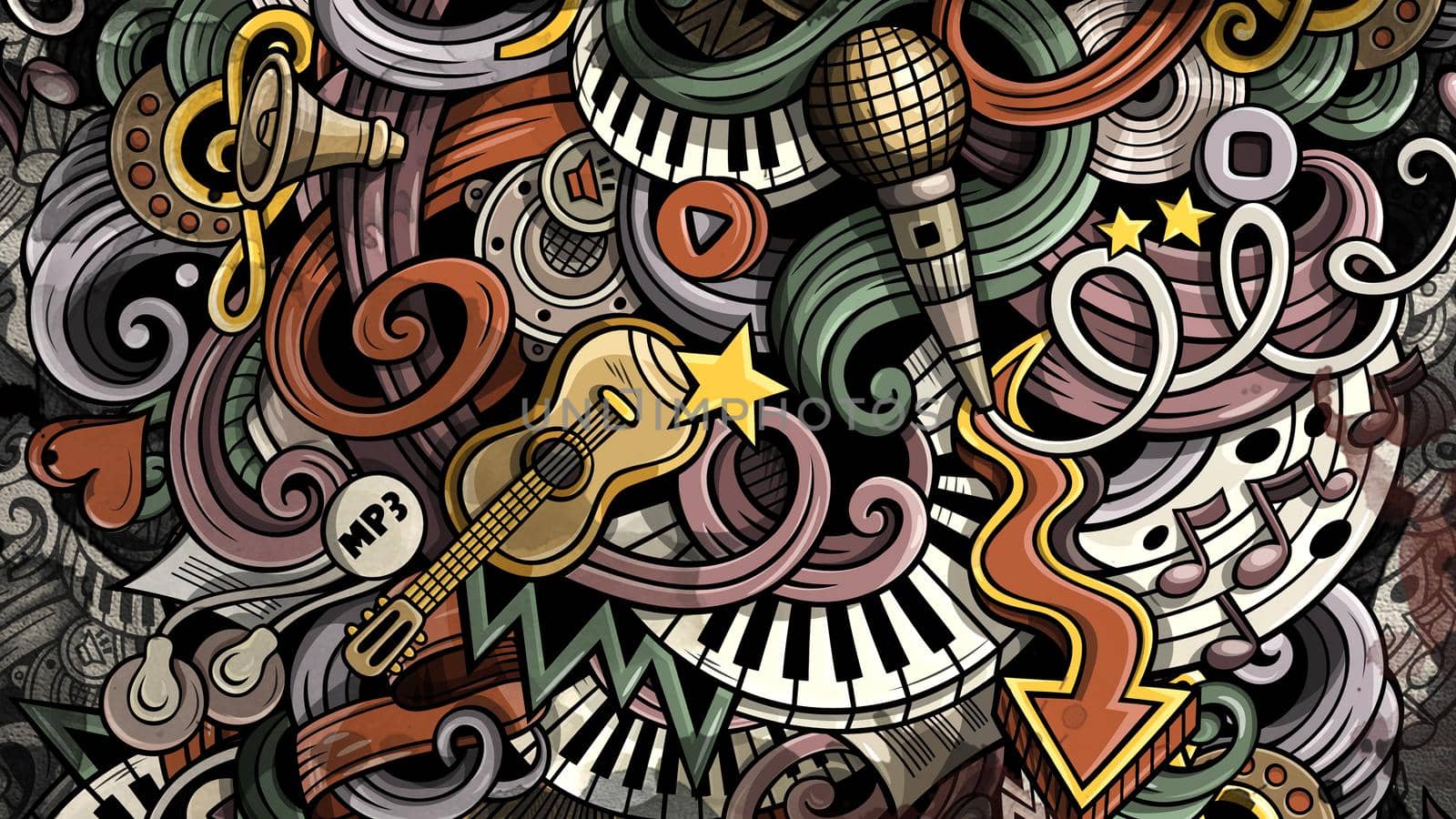 Doodles Music illustration. Creative musical background by balabolka