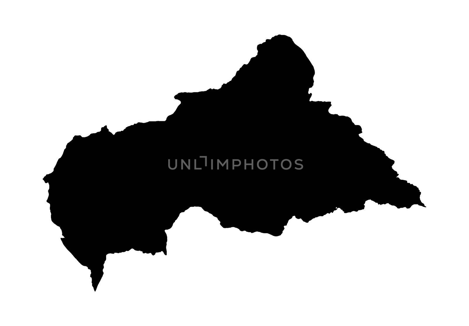 Central African Republic outline silhouette map in black isolated over a white background