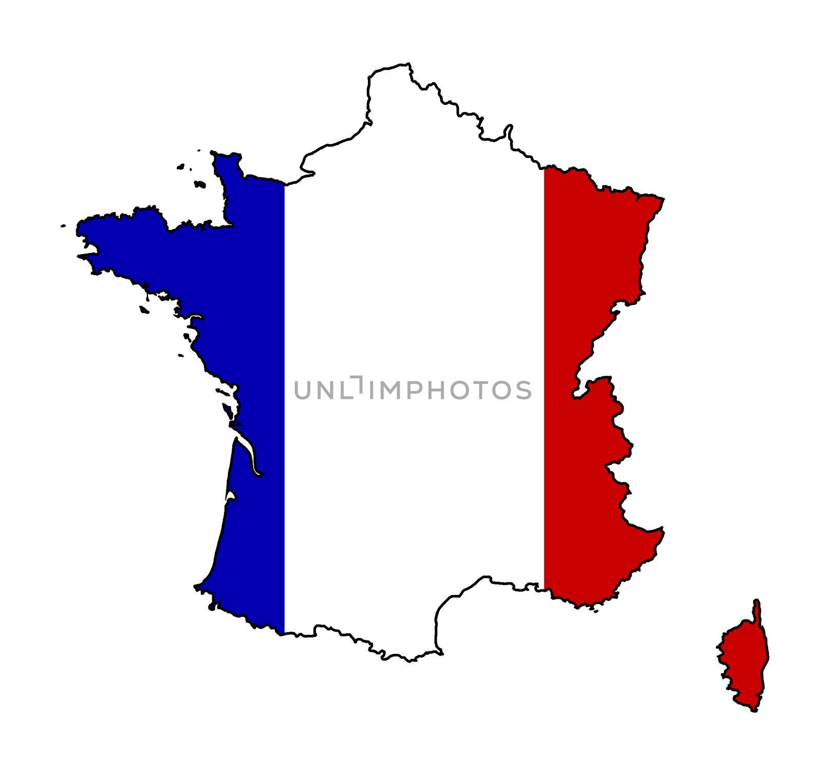France Silhouette Map Set Over The National Flag by Bigalbaloo