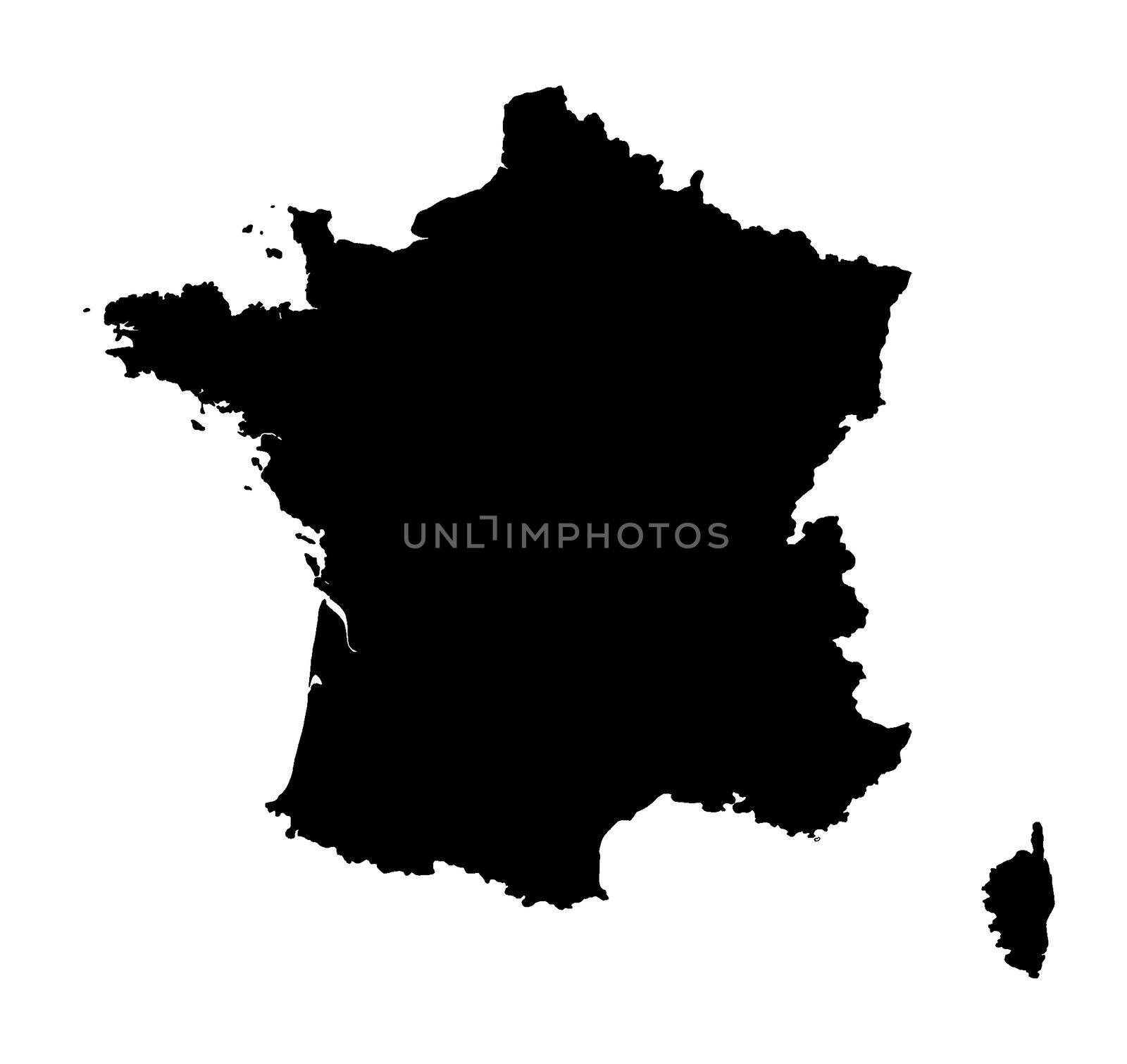 Outline silhouette map of France isolated on a white background