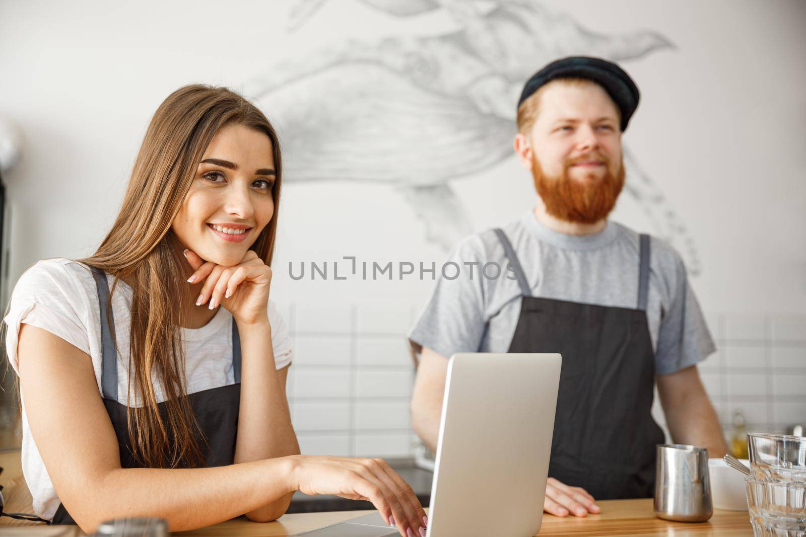 Coffee Business Concept - Portrait of small business partners working together at their coffee shop