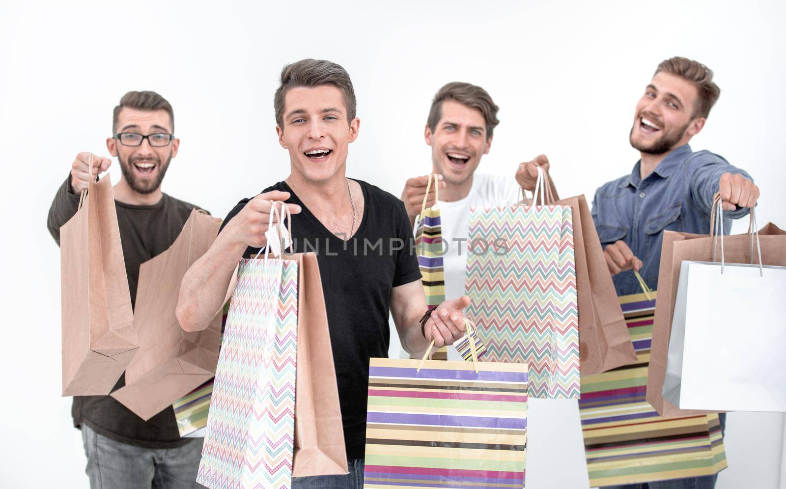 people with packages. Seasonal sales for purchases.