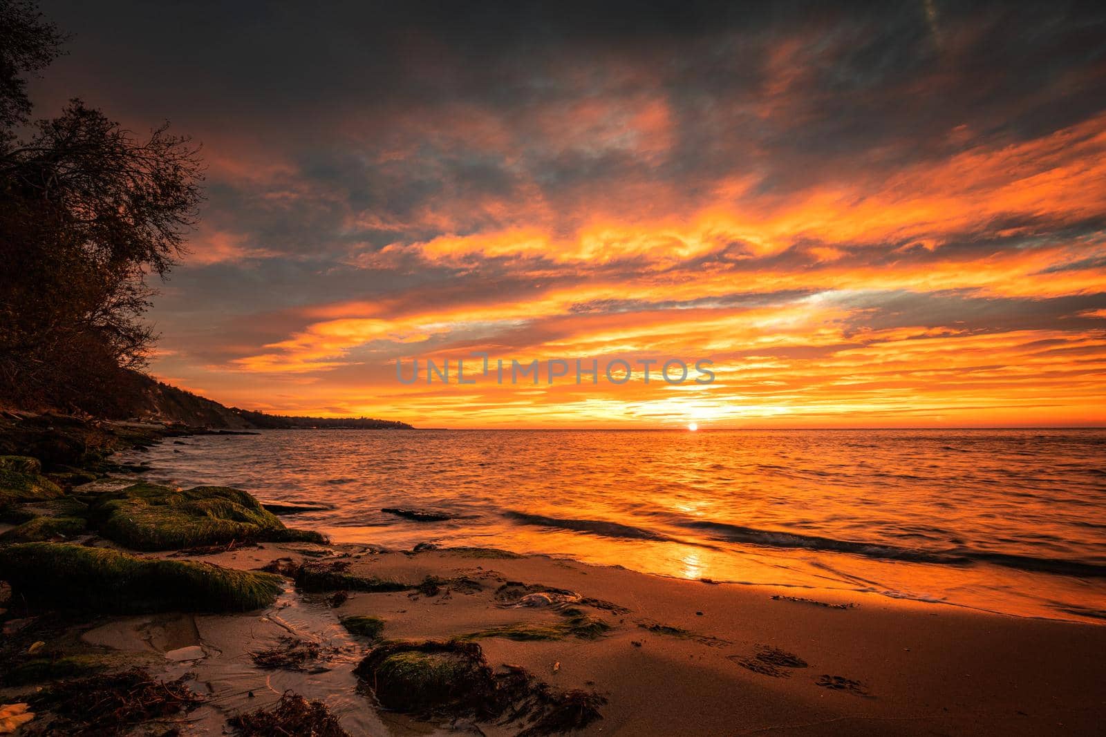 Stunning red sunrise over the sea.