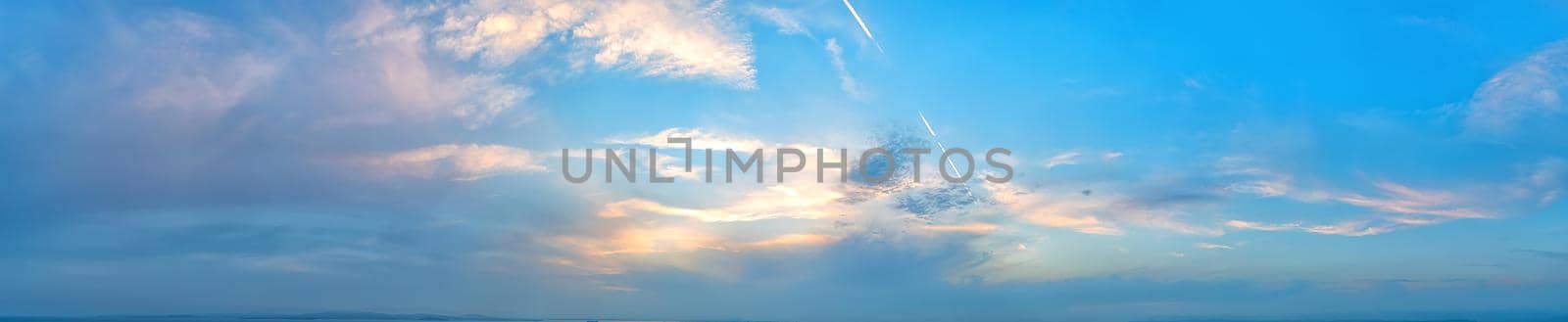 Panoramic view of blue sky with clouds after sunset. by EdVal