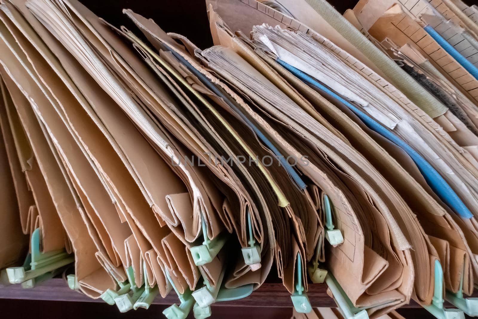 Many Old Document Folders in the Library. Close up