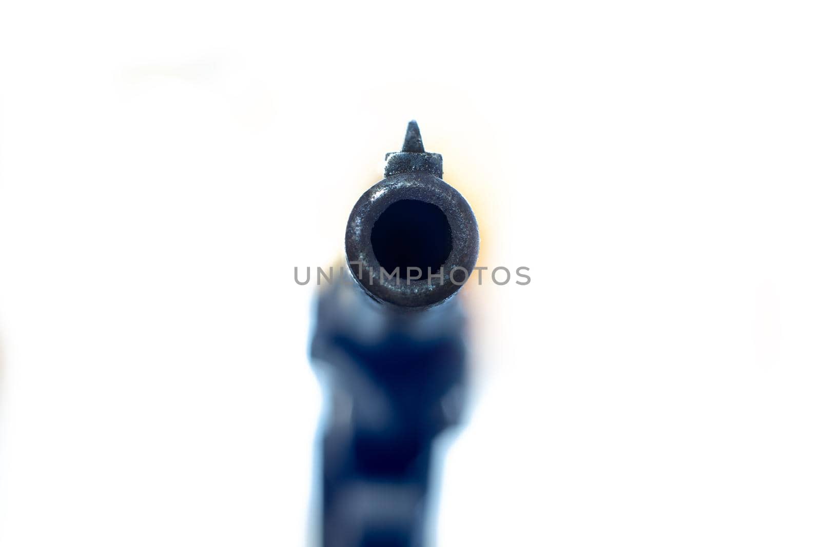 aimed barrel of a pistol, isolated on white background