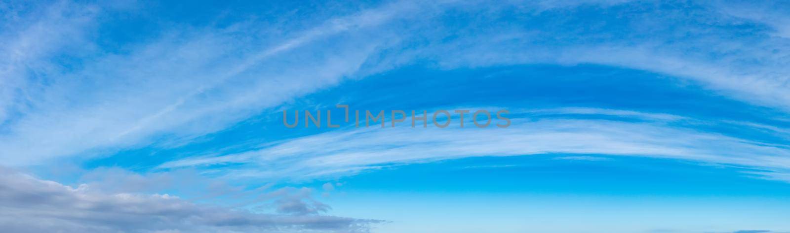 Panoramic view of blue sky with amazing clouds