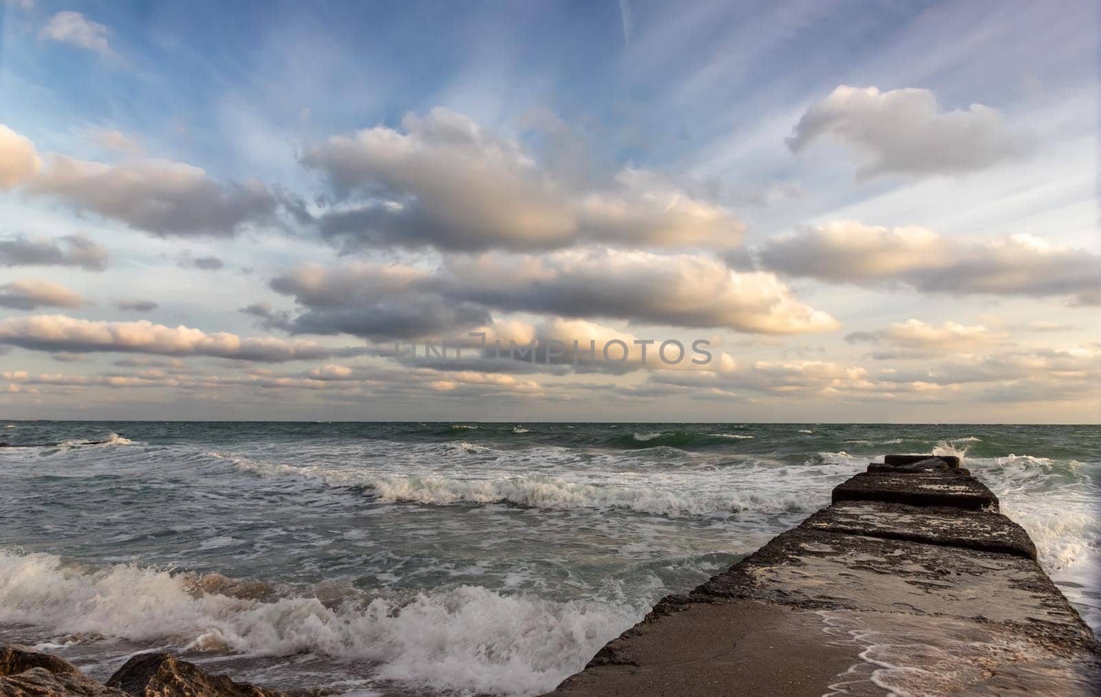 Scenic cloudy seascape at the Black Sea coast,Varna, Bulgaria