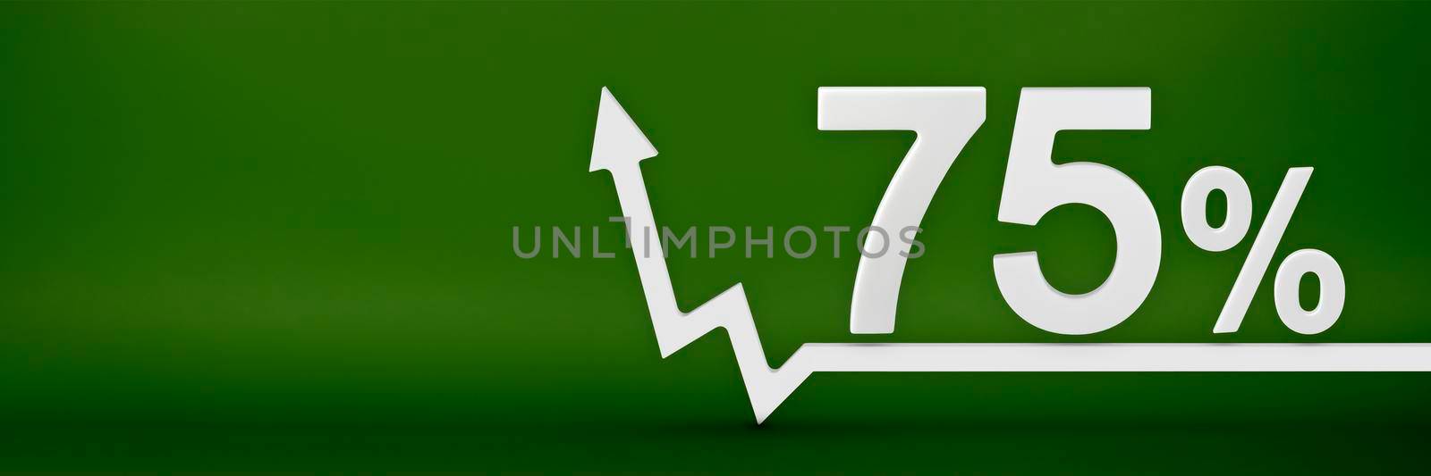 75 percent. The arrow on the graph points up. Rising prices, inflation, increase in income, increase in interest rates, taxes. 3d banner, seventy five percent sign discount on a green background. by SERSOL