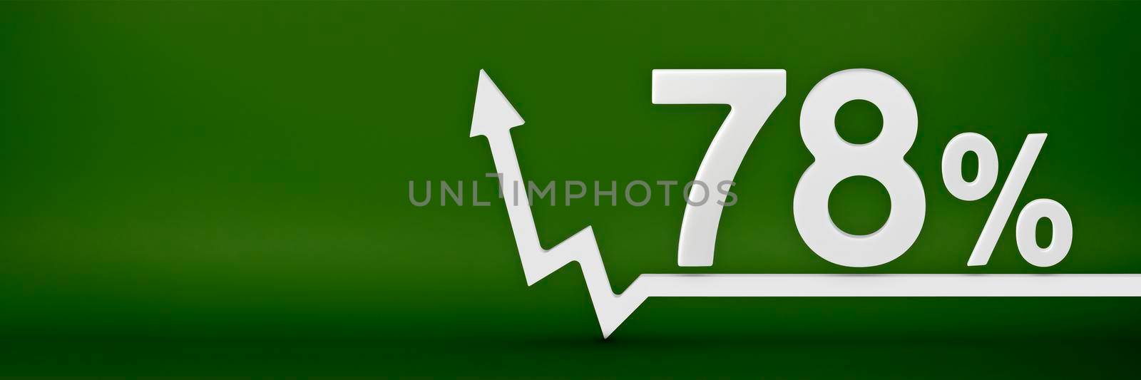 78 percent. The arrow on the graph points up. Rising prices, inflation, increase in income, increase in interest rates, taxes. 3d banner,seventy eight percent sign discount on a green background