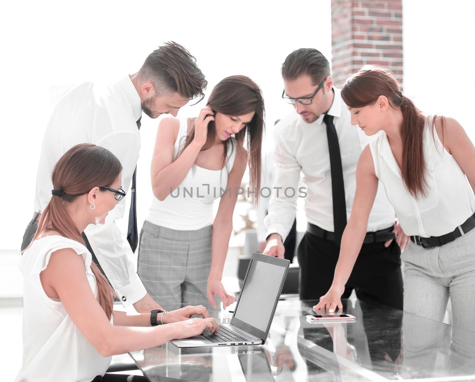 business team discussing new information . photo with copy space