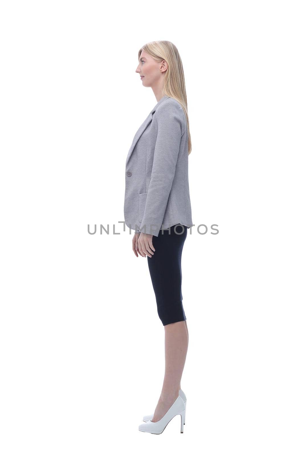 side view. successful business woman. isolated on white background