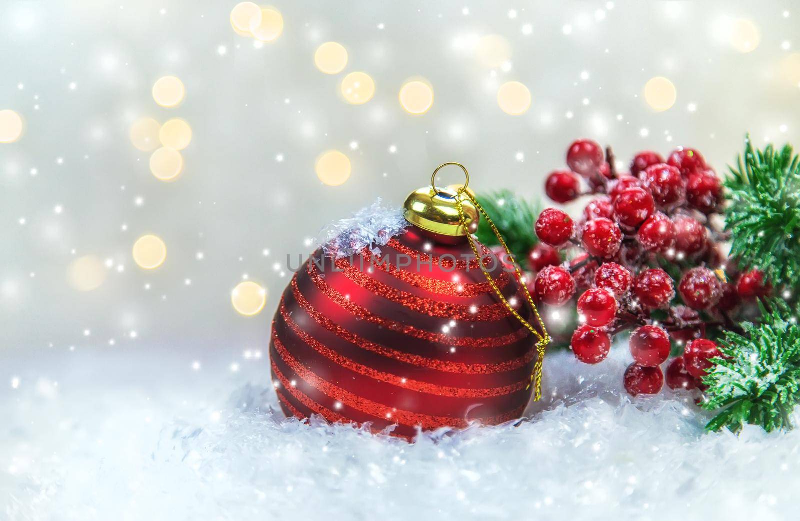 Christmas cards with snow and decor. Selective focus. New year.