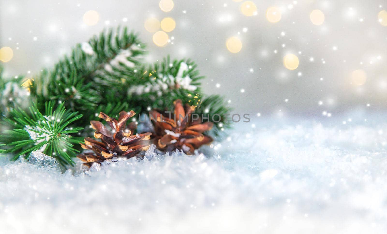 Christmas cards with snow and decor. Selective focus. New year.