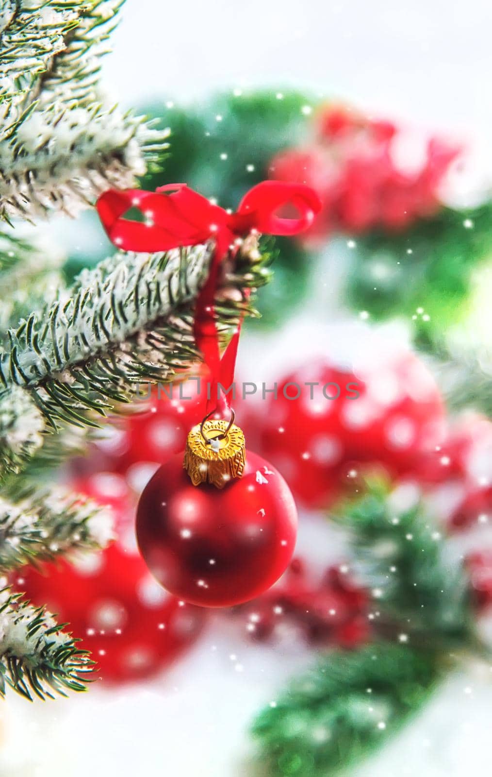 Christmas cards with snow and decor. Selective focus. New year.