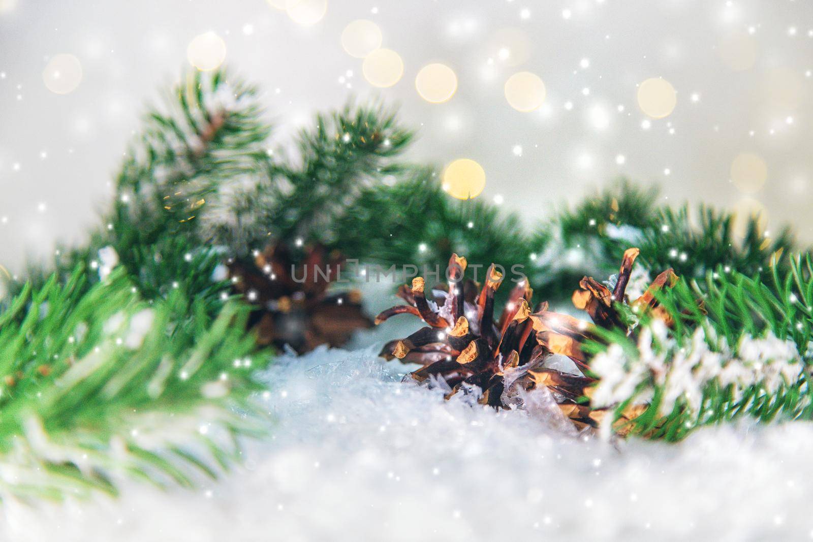 Christmas cards with snow and decor. Selective focus. New year.