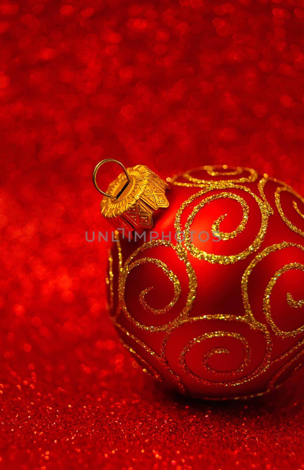 Christmas tree decorations on a shiny background. Vibratory focus. by yanadjana