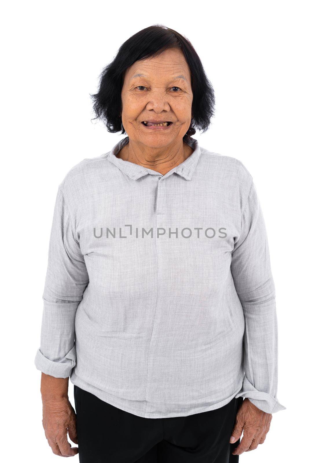 asian senior woman isolated on a white background