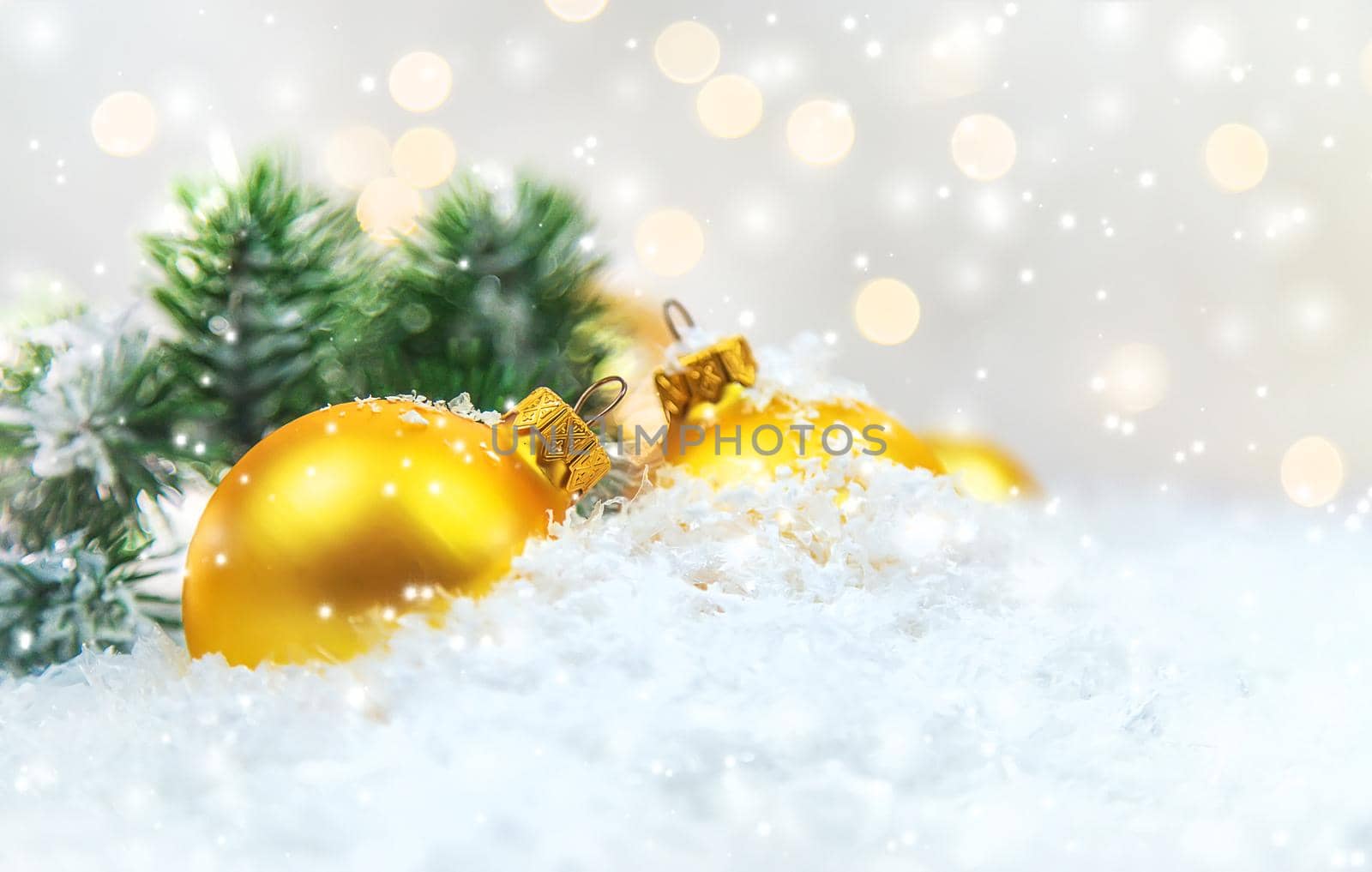 Christmas cards with snow and decor. Selective focus. New year.