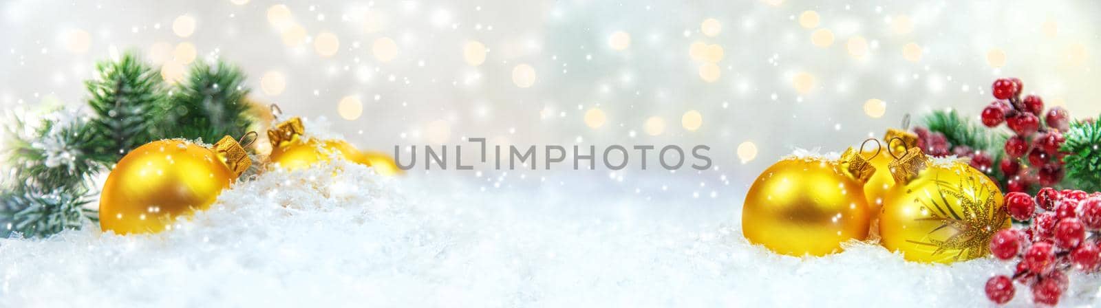 Christmas cards with snow and decor. Selective focus. by yanadjana