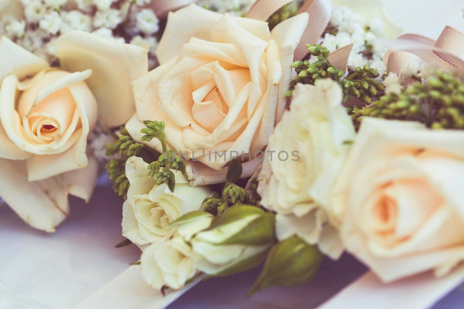 detail of roses and decorative flowers used to celebrate weddings