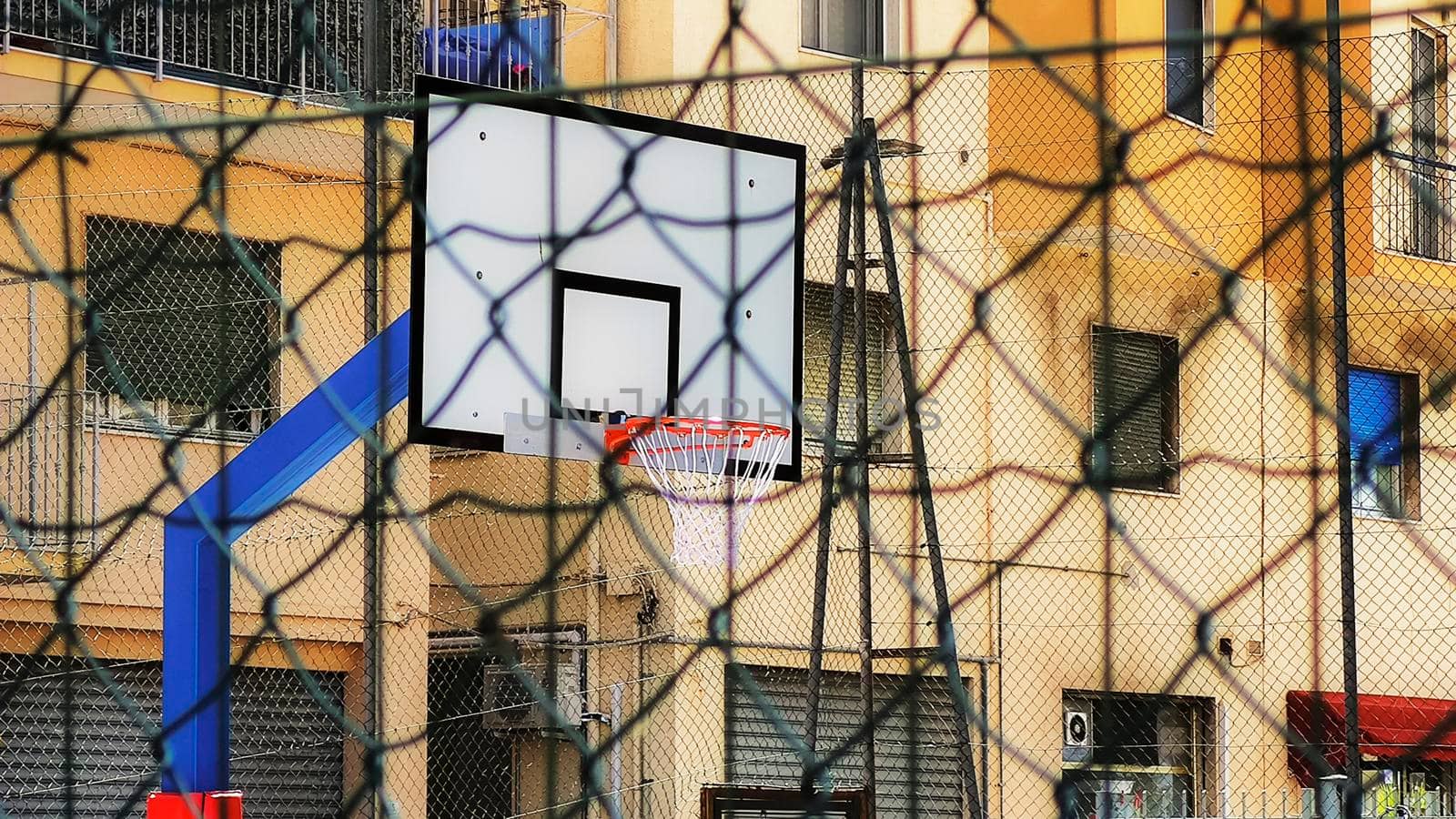 scoreboard of the street basketball court in the city center