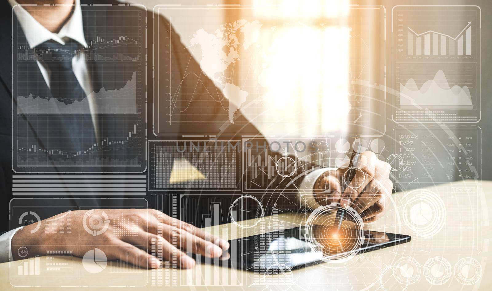 Data Analysis for Business and Finance Concept. Graphic interface showing future computer technology of profit analytic, online marketing research and information report for digital business strategy.